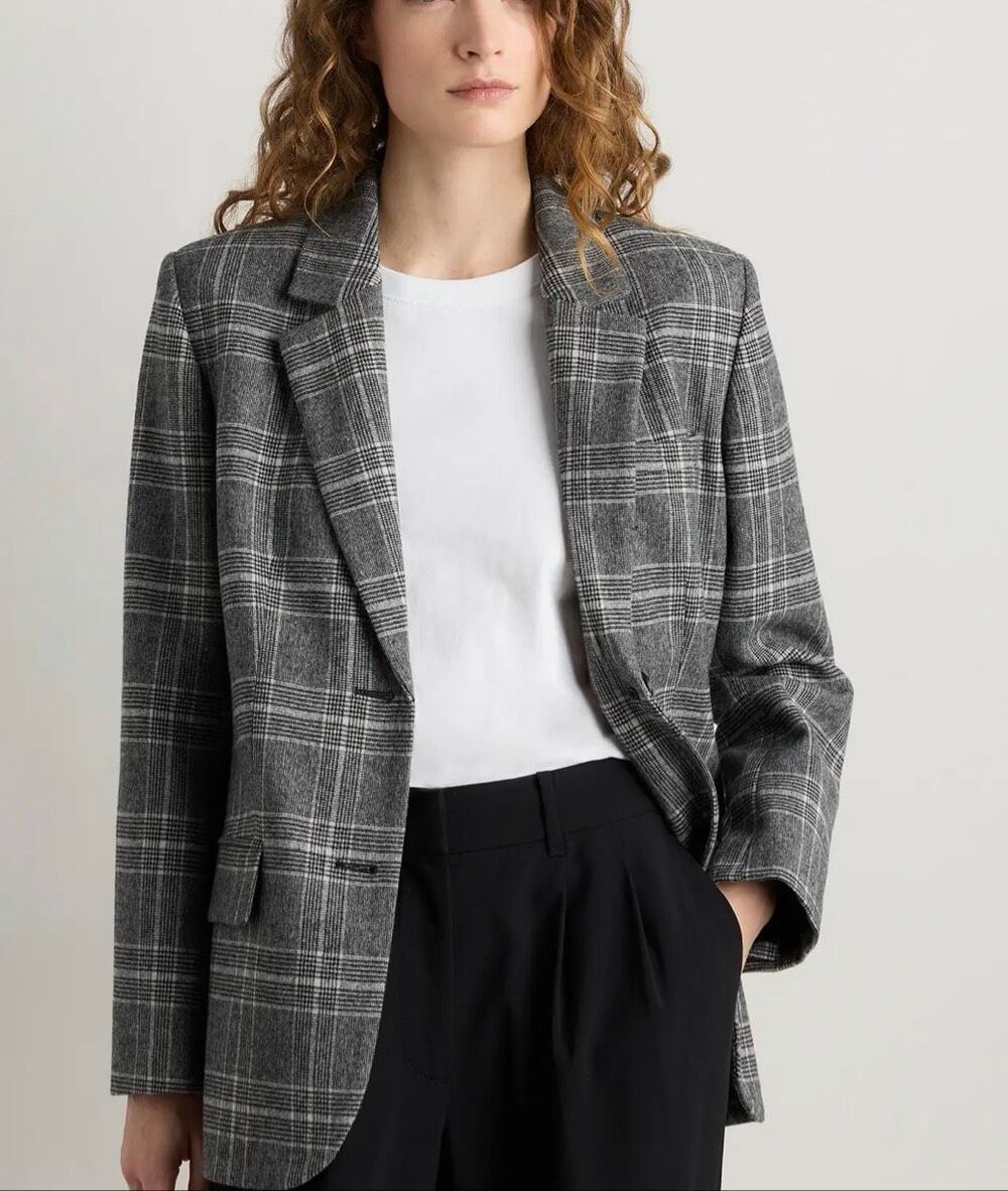 NWT Quince Italian Wool Oversized Plaid Blazer Size Small